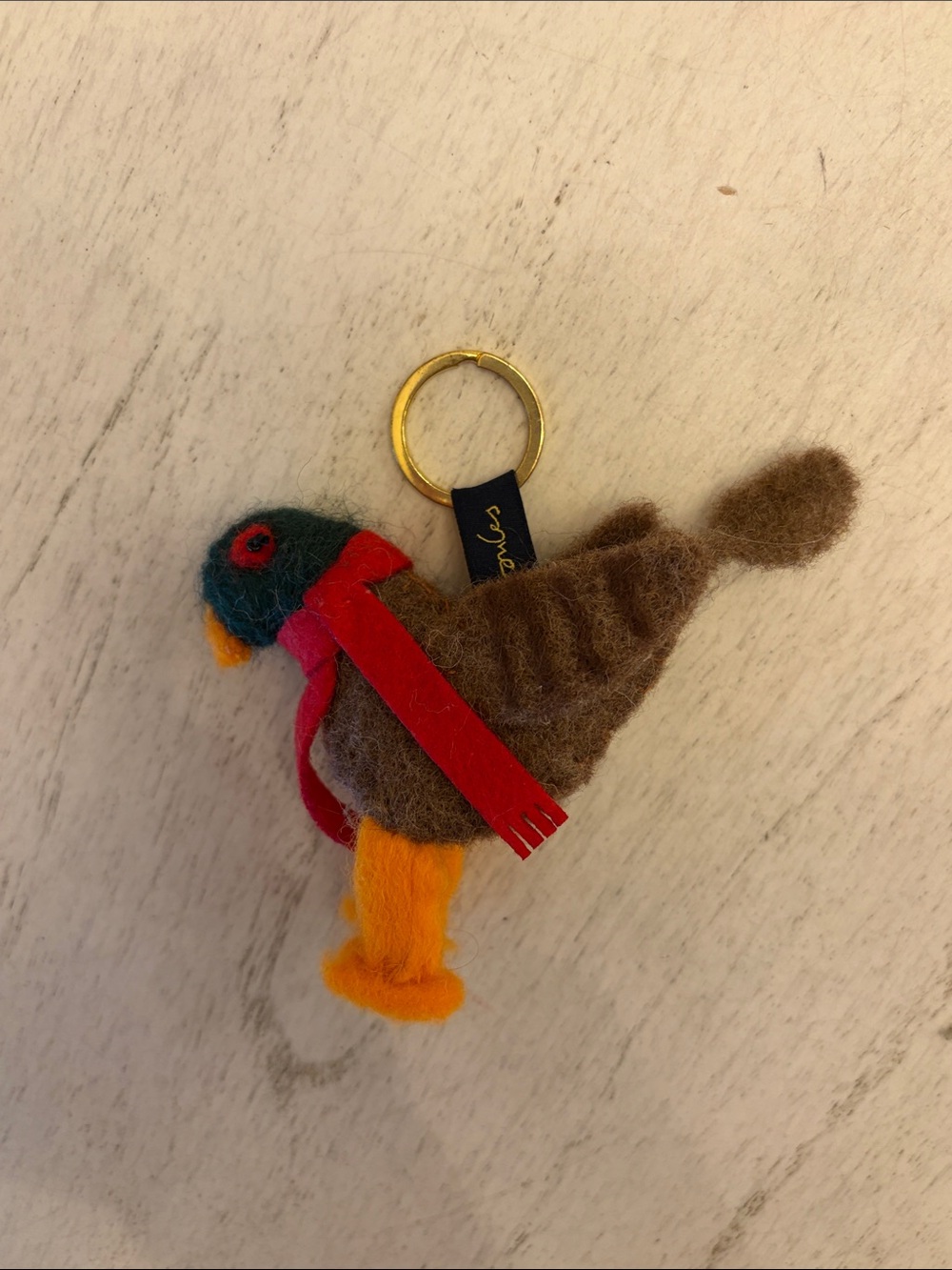 Joules Felt Bird Keyring in Brown, Green, Red & Orange